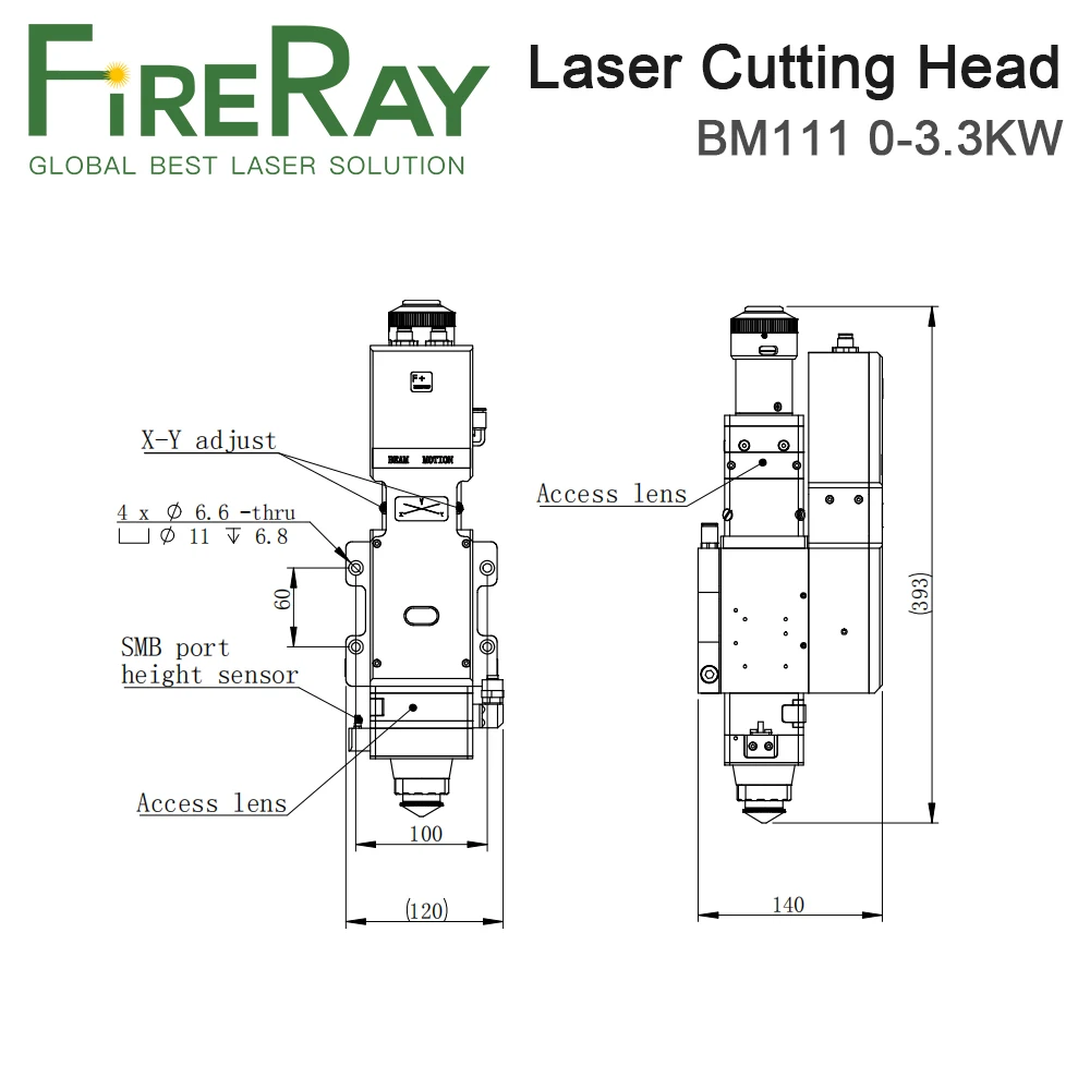 FireRay Raytools BM111 0-3.3KW F155mm Auto Focusing Fiber Laser Cutting Head for Metal Cutting