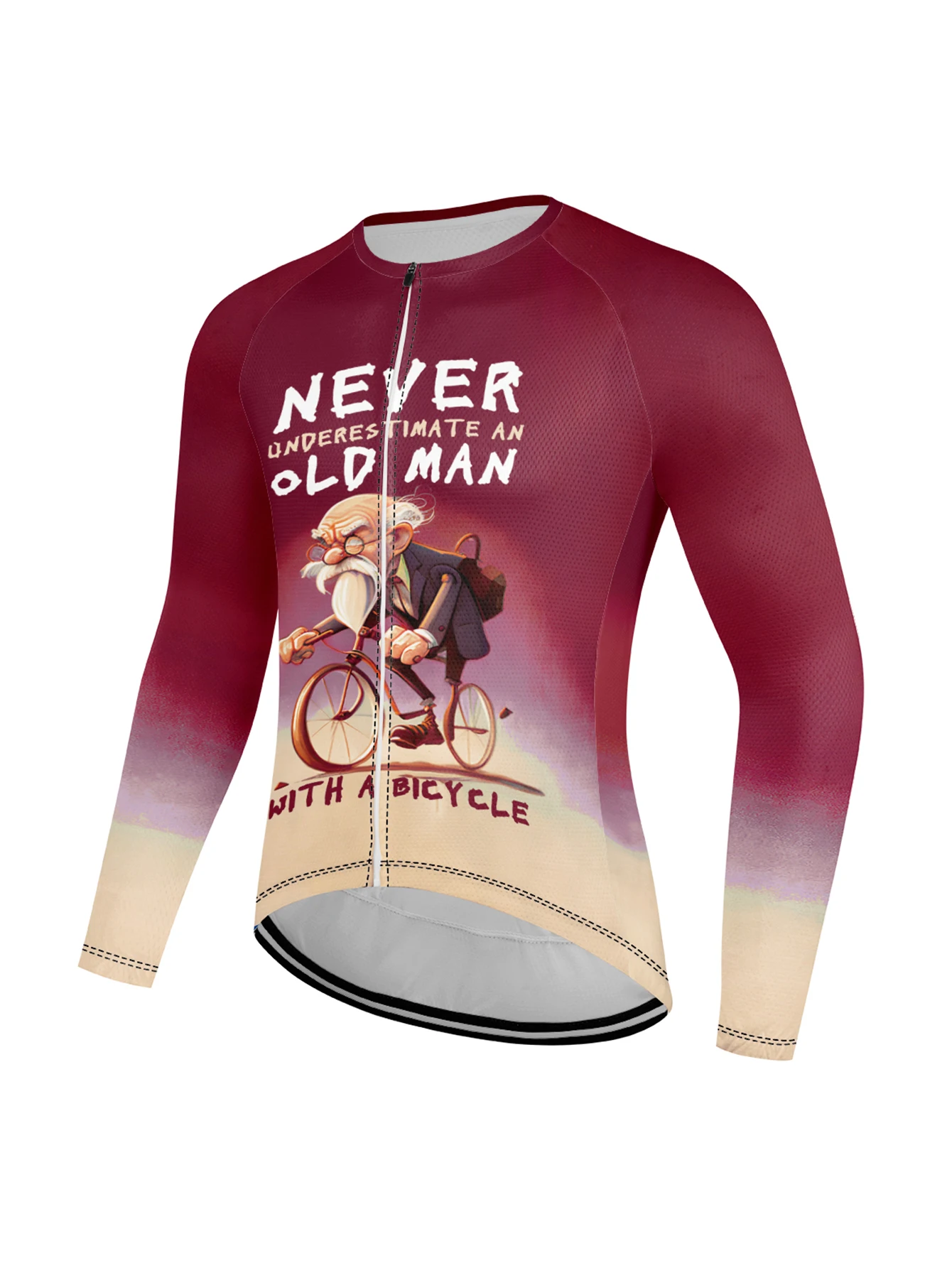 Men\'s Cycling Jersey Long Sleeve 3D-printed Old men Bike Jacket Top with 3 Rear Pockets Mountain Bike MTB Road Bike Cycling
