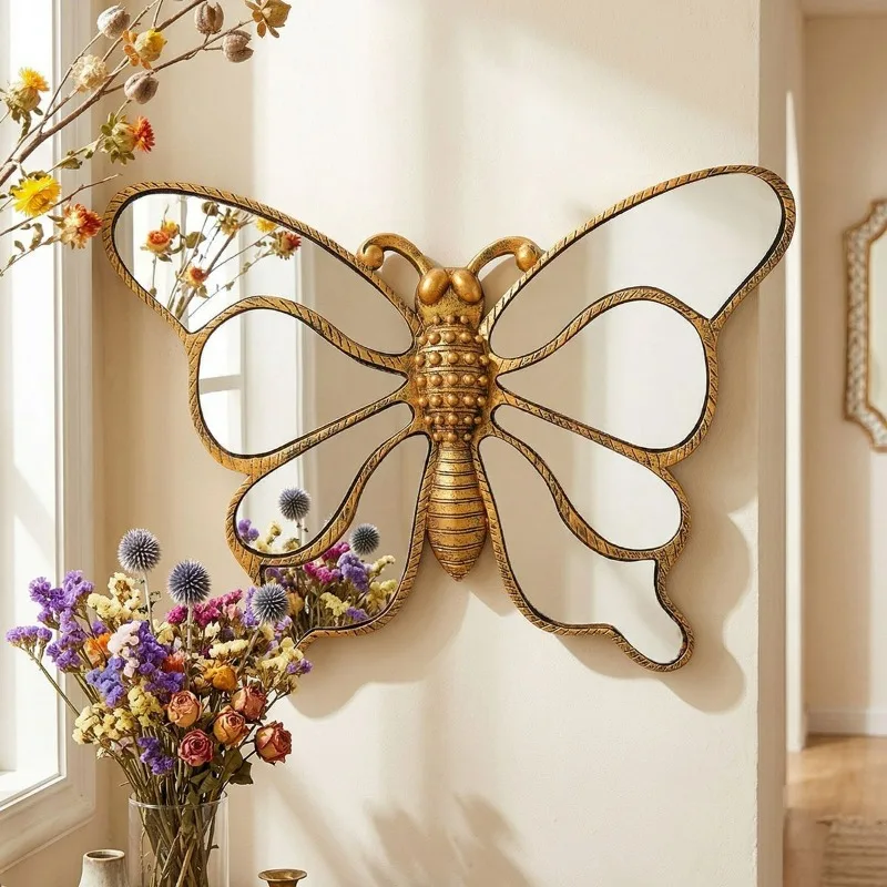 Retro Golden Butterfly Decorative Mirrors Wall Hanging Mirror Living Room Porch Background Wall Art Mirror Wall Hanging Espejos