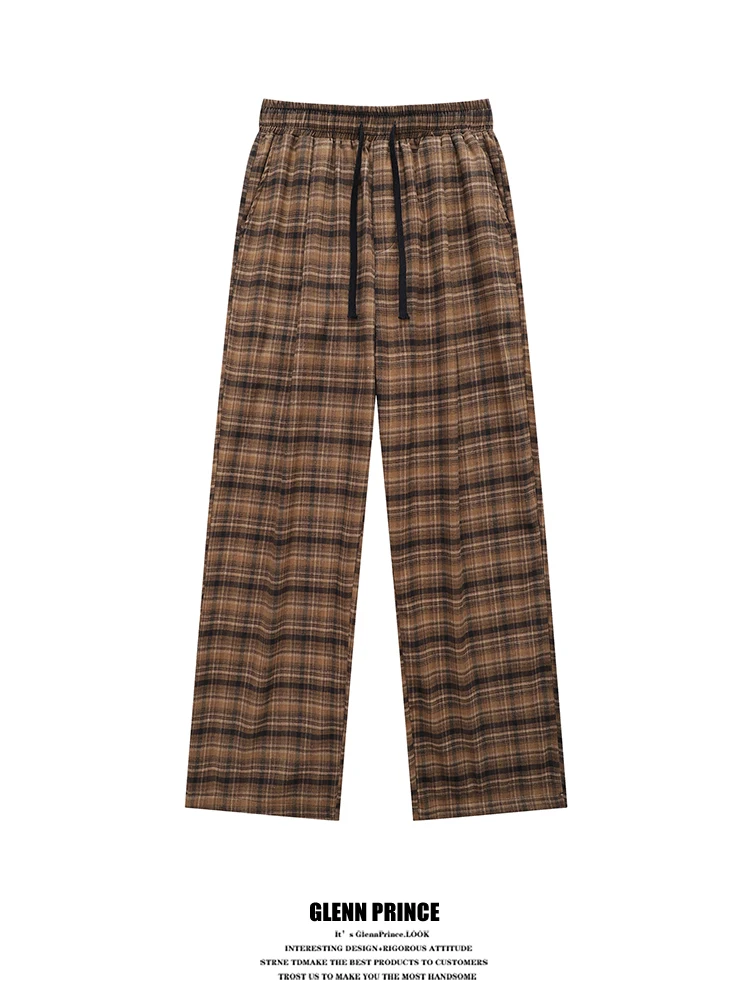 

GPstudio Men's Plaid Casual Pants Loose Wide Leg Long Trousers Lazy Sle Couple's Loose Fit Autumn Faion Trend