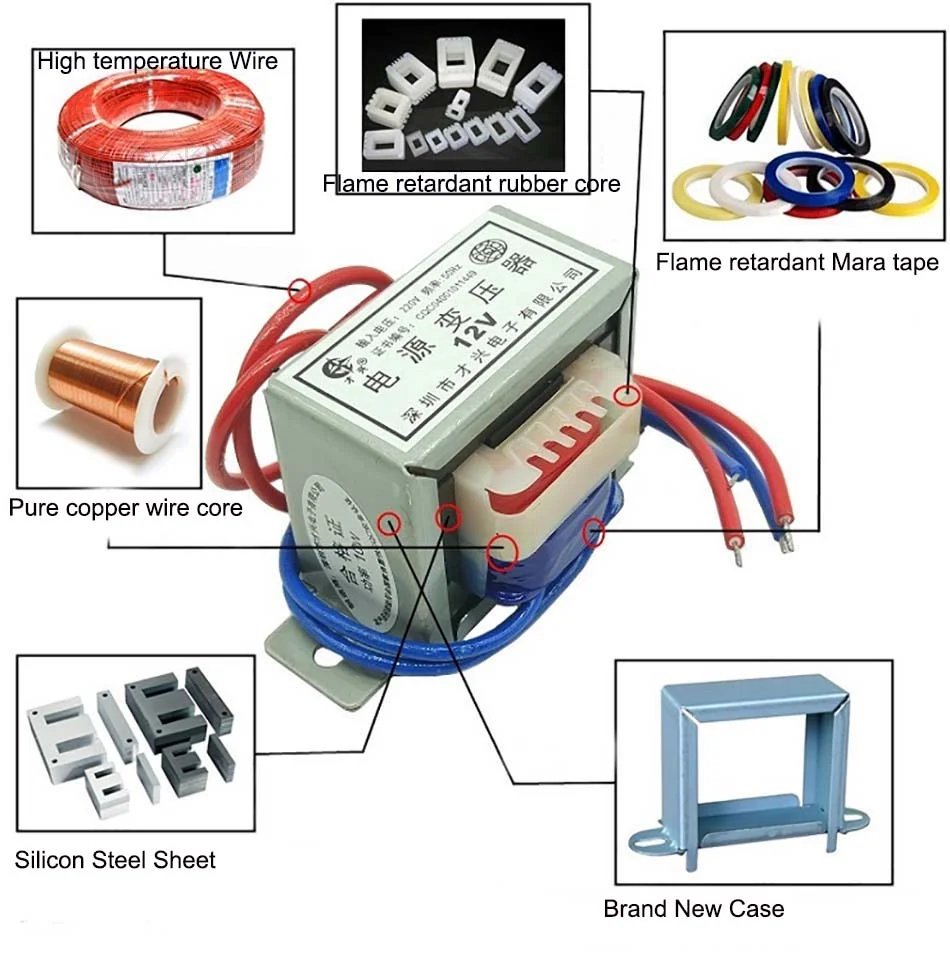 Transformador de potencia de 1W, 2W, 5W, 10W, 15W, 20W, 30W, 50W, entrada de CA 220V, salida de CA individual/Doble 6V, 9V, 12V, 15V, 18V, 24V, 36V