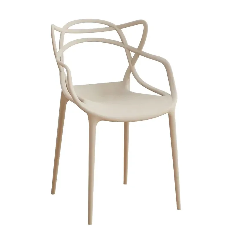 Nordic Plastic Dining Chair with Cat Ear Backrest Simple Outdoor Rattan Style Seat for Small Apartment Modern Home Furniture