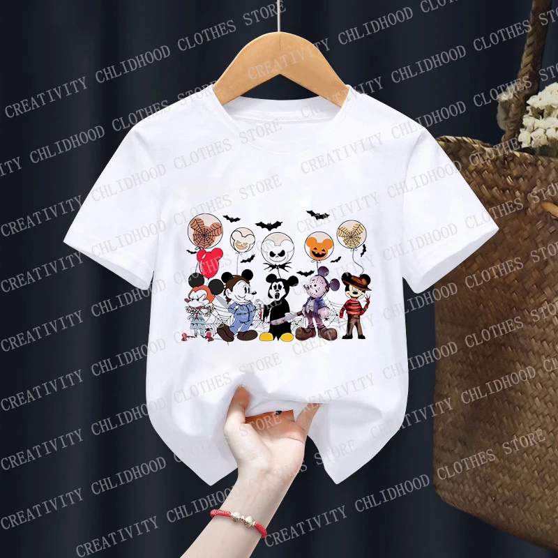 Halloween Children T Shirt for Girl Clothes Jack Skellington Stitch Disney Cartoons Kid Boy T-shirt Casual Short Sleeve Tops