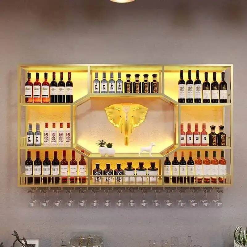 Mounted Bottle Wall Bar Shelf Storage Refrigerated Wine Cellar Coffe Organizer Club Modern Nightclub Muebles Racks Bar Mini