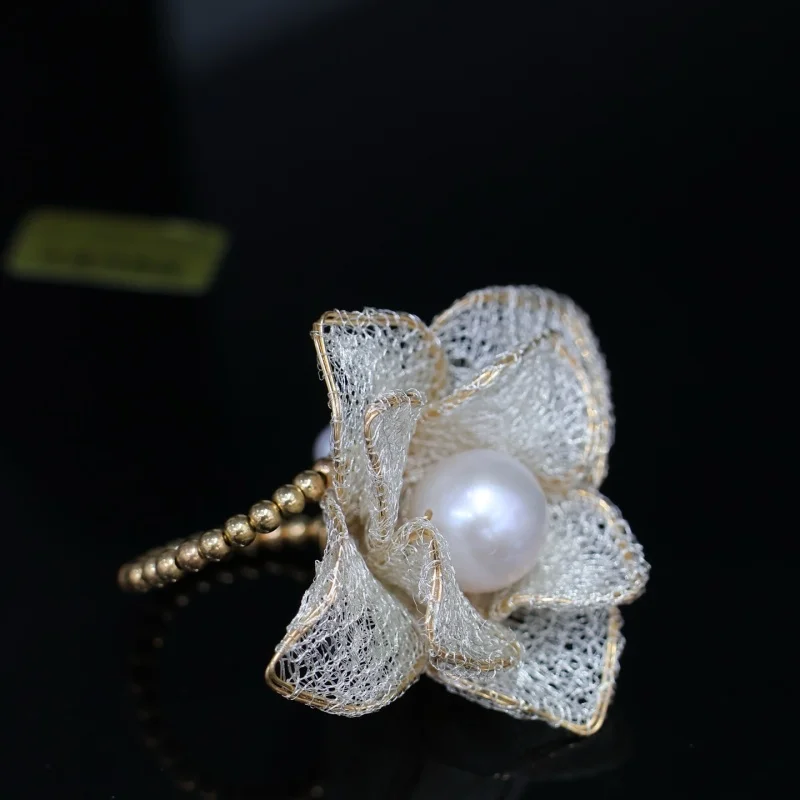 

SGARIT 14k Filled Gold Fine Jewely Edison Pearl Ring Lace Craftsmanship Ring for Woman