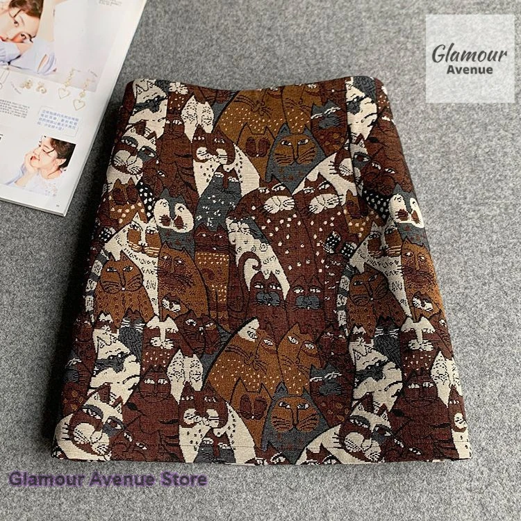French-style high waist slim Jacquard elastic A-line cat skirt female spring and autumn new fashion short skirt A-line skirt