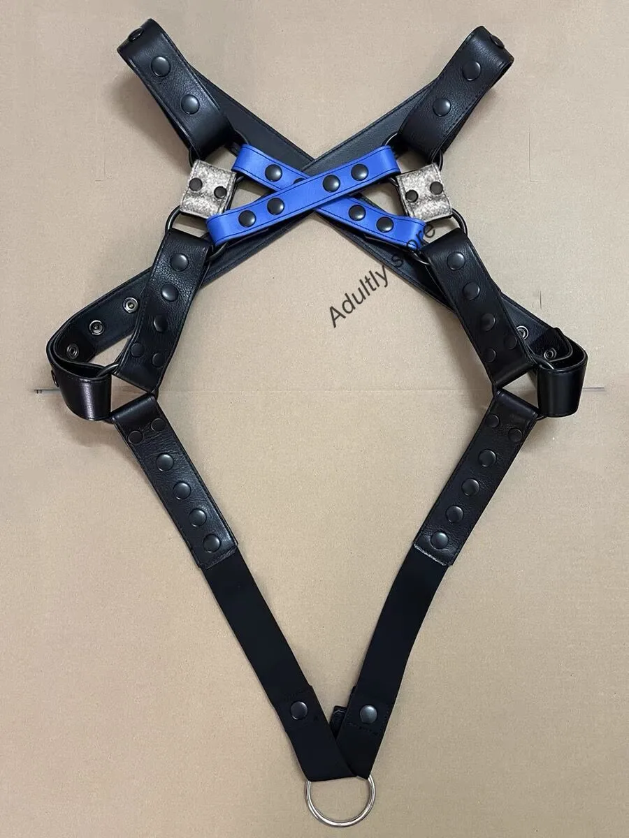 Blue Harness Sex Rave Sexual Chest Men Leather Harness Belt Adjustable Fetish Gay Body Bondage Cage Harness Lingerie bdsm outfit