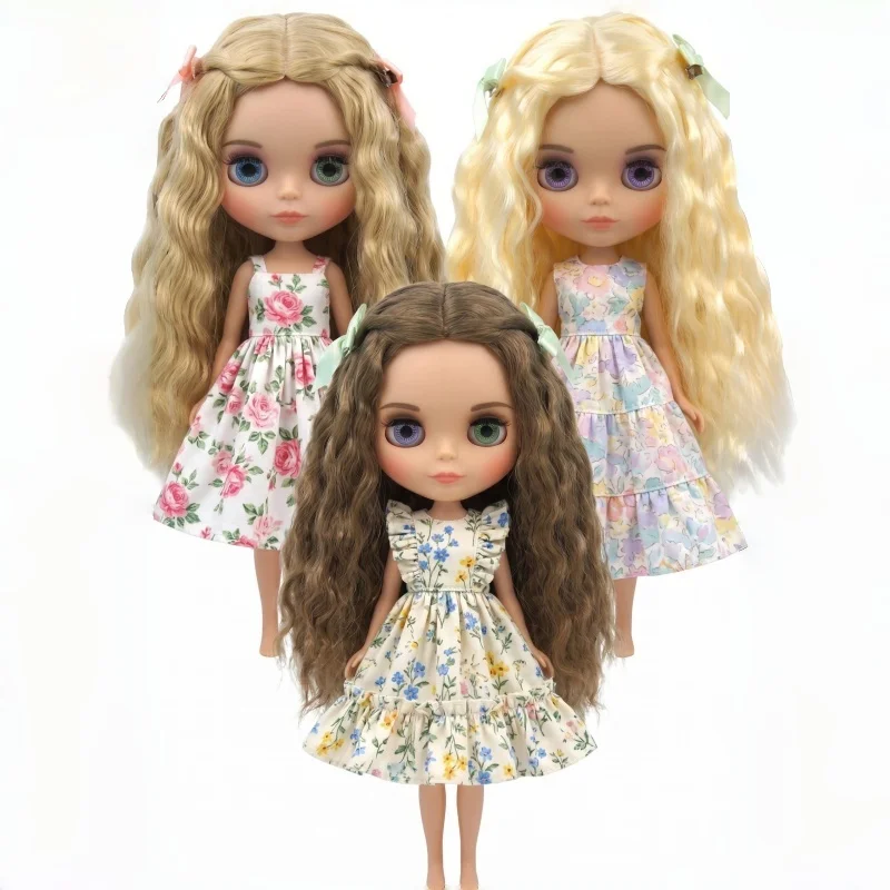 

JD880 Long Sauvage wave Mid Parting Mermaid Curly with Twin Bow Braids Doll Wigs 1/8 1/6 1/4 1/3 Pullip Blythes BJD Hair