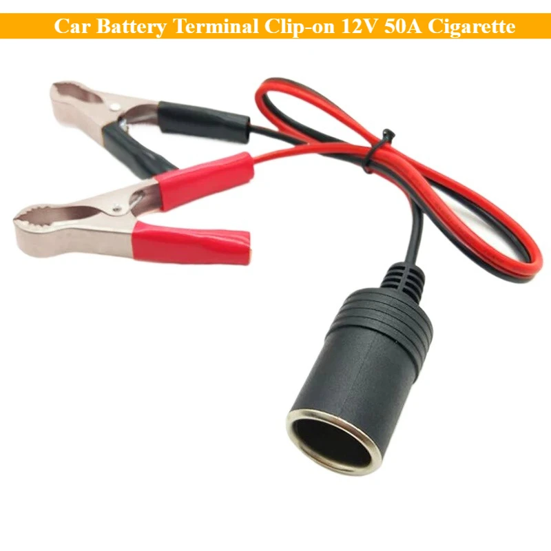 Car Battery Terminal Clip-on 12V 50A Cigarette Lighter Power Socket Adaptor 12V Copper Plating Battery Clip Camping Xmas 35cm
