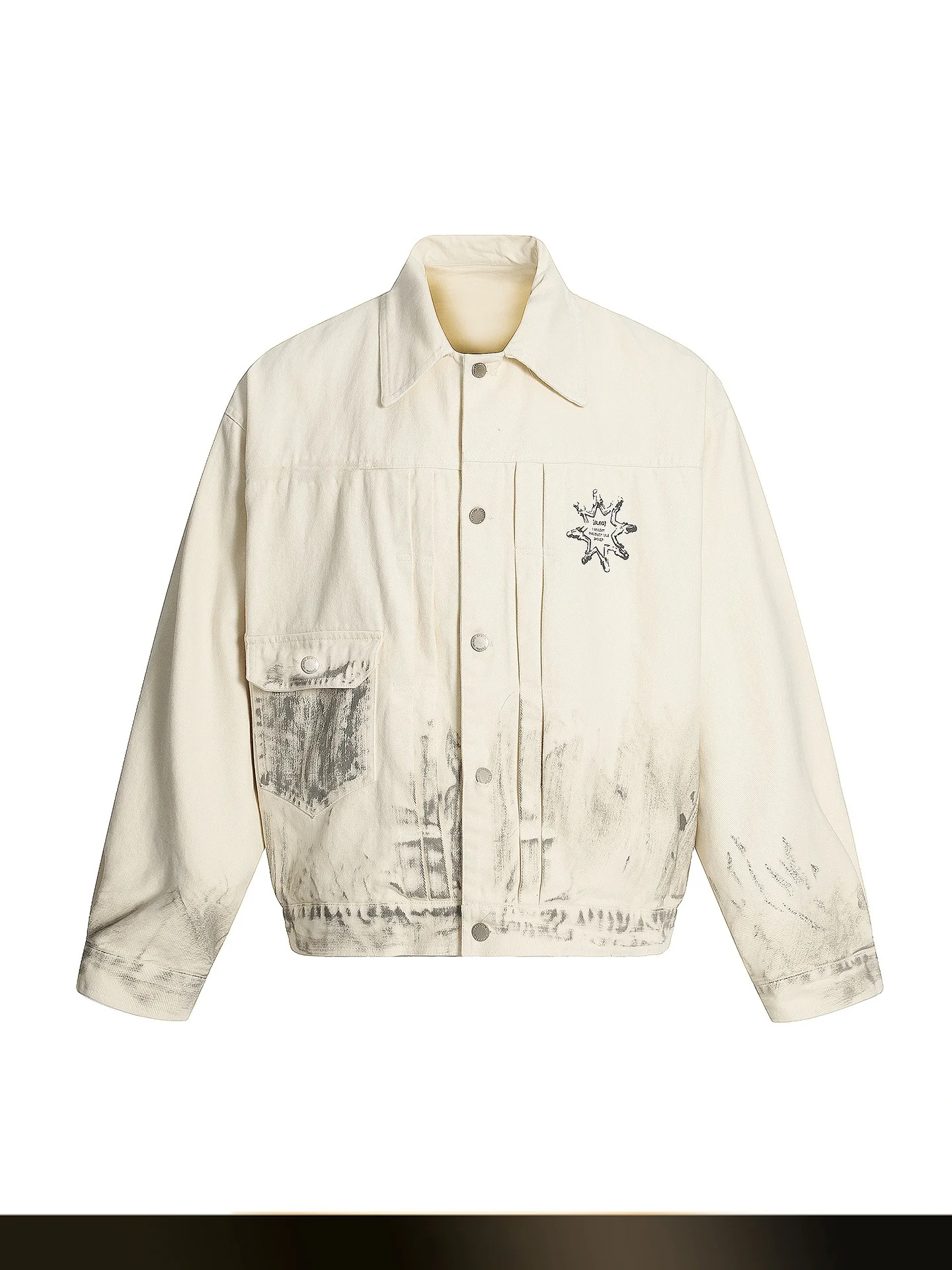 

Retro American Printed Denim Jaet ort Sle Autumn High Street Hip Hop Loose All-Match Outerwear for Youth