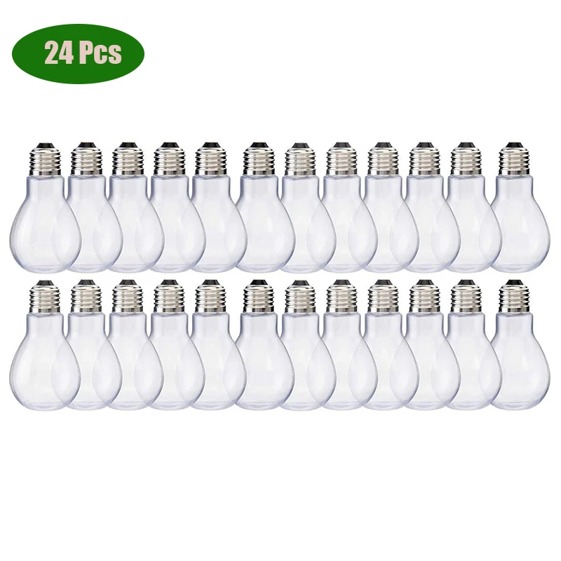 24Pack Clear Plastic Light Bulbs Jars 3.38 Oz/ 100 ml Fillable Lightbulb Bottle Bulk for Craft with Gold Lids Decorative Bulb