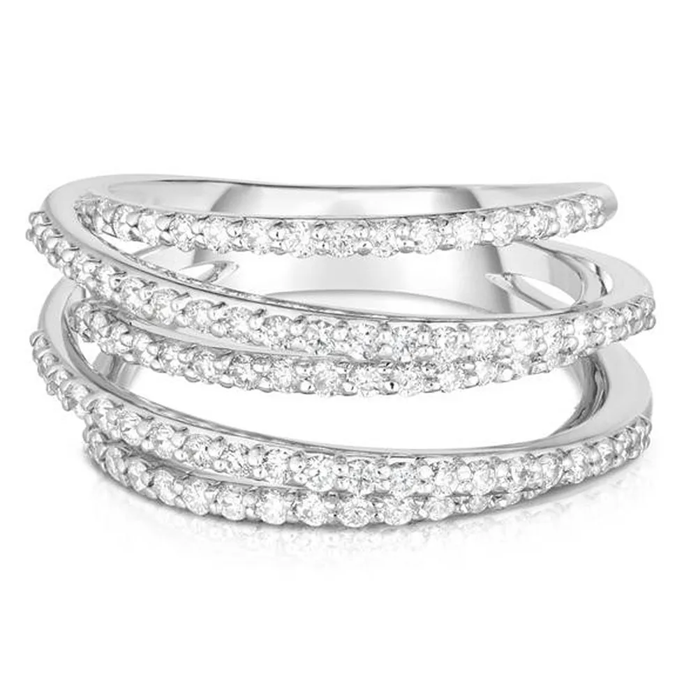Personality Retro Full Inlaid 5A Zircon Multi-layered Line Entwining Irregular Couple Rings for Women Hip-hop Style Jewelry Gift