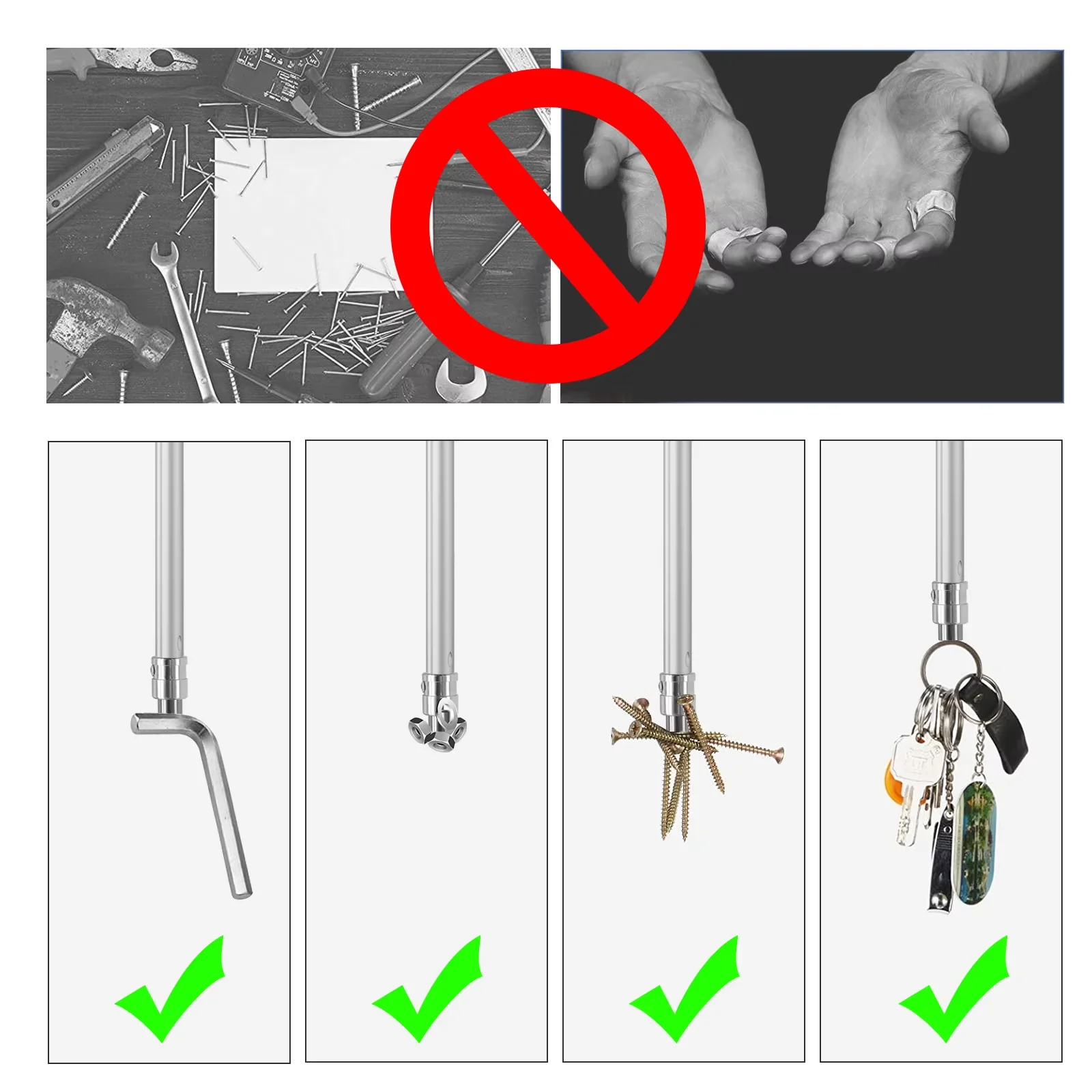 Pickup Grabber 1.5M Telescopic Magnetic Pickup Tool with Hook Pick-Up Pole Wire Fish Stick Pocket Extendable Magnet Pickup Tool