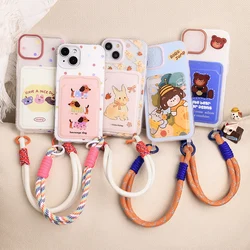 Wallet With Chain Clear Phone Case For iPhone 11 Case iPhone 13 12 14 15 16 Pro Max 7 8 Plus XR XS SE Card Rope Shockproof Cover