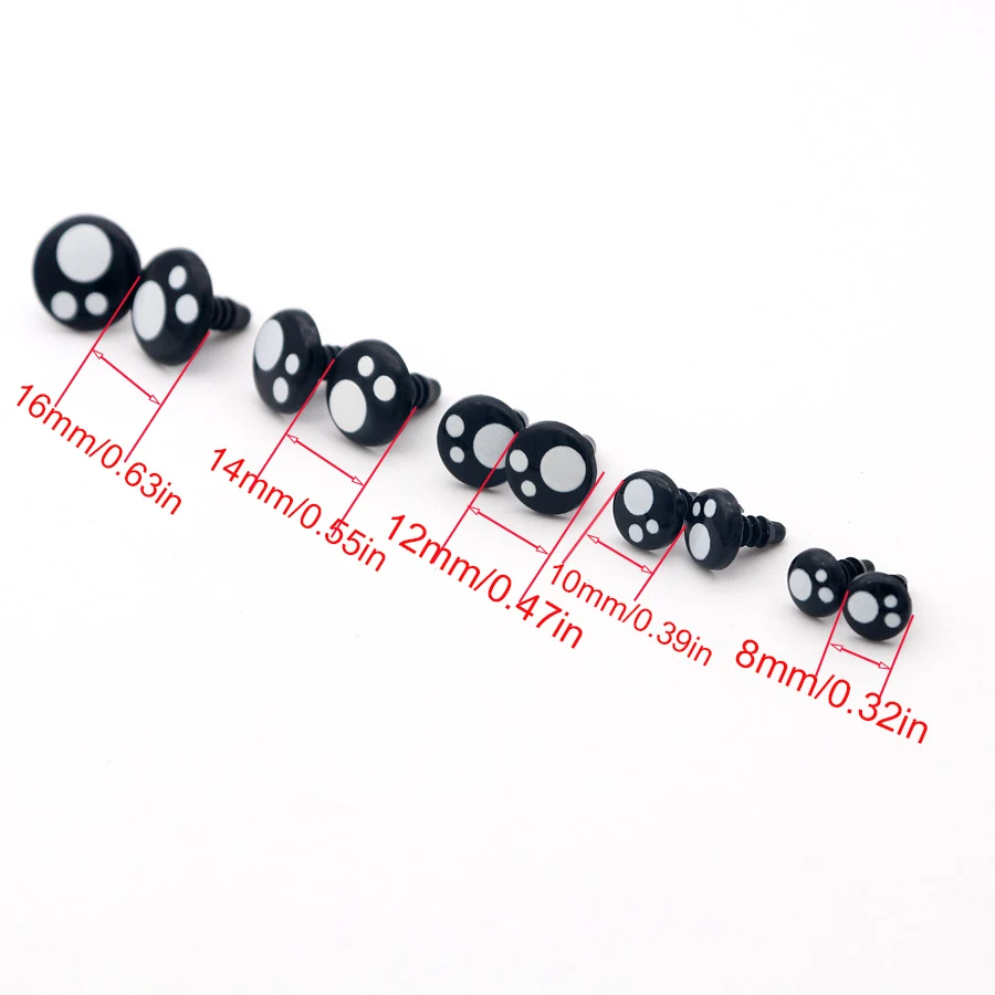 50pcs 8-16mm Black Plastic Safety Eyes For White Bear Doll Animal Puppet Crafts Children Kids DIY Toys Plush Doll Accessories