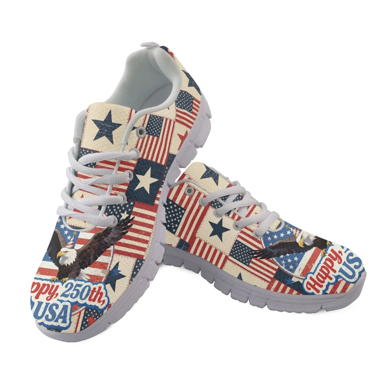 Coloranimal 4Th of July Mesh Running Shoes Featuring Patriotic Eagle Print Breathable Footwear for Tennis and Travel