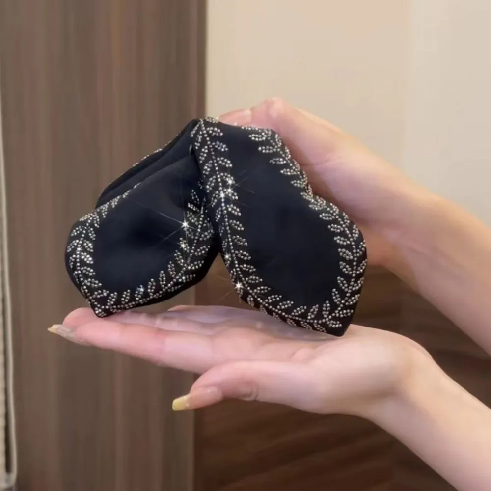 Fashion Bow Hair Claw Black Satin Glamorous Style Shark Clip Wheat Ear Hair Clip Women