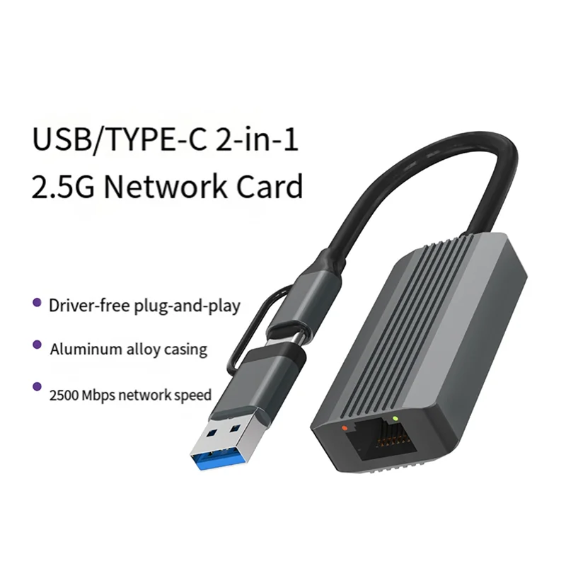 

AT82-2.5G High-Speed Ethernet Adapter USB 3.0 & Type C To RJ45 Network Card For Laptop PC NAS Server