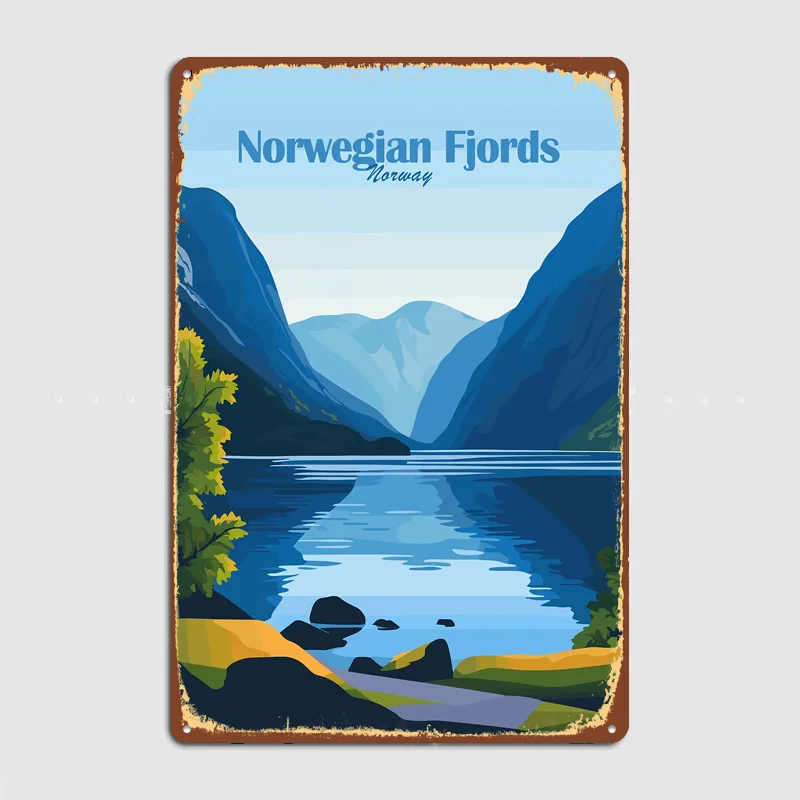 Norwegian Fjords City Scenery Travel Poster Metal Sign Life Wall Custom Bedroom Indoor Home Wall Decor Posters Room Decoration