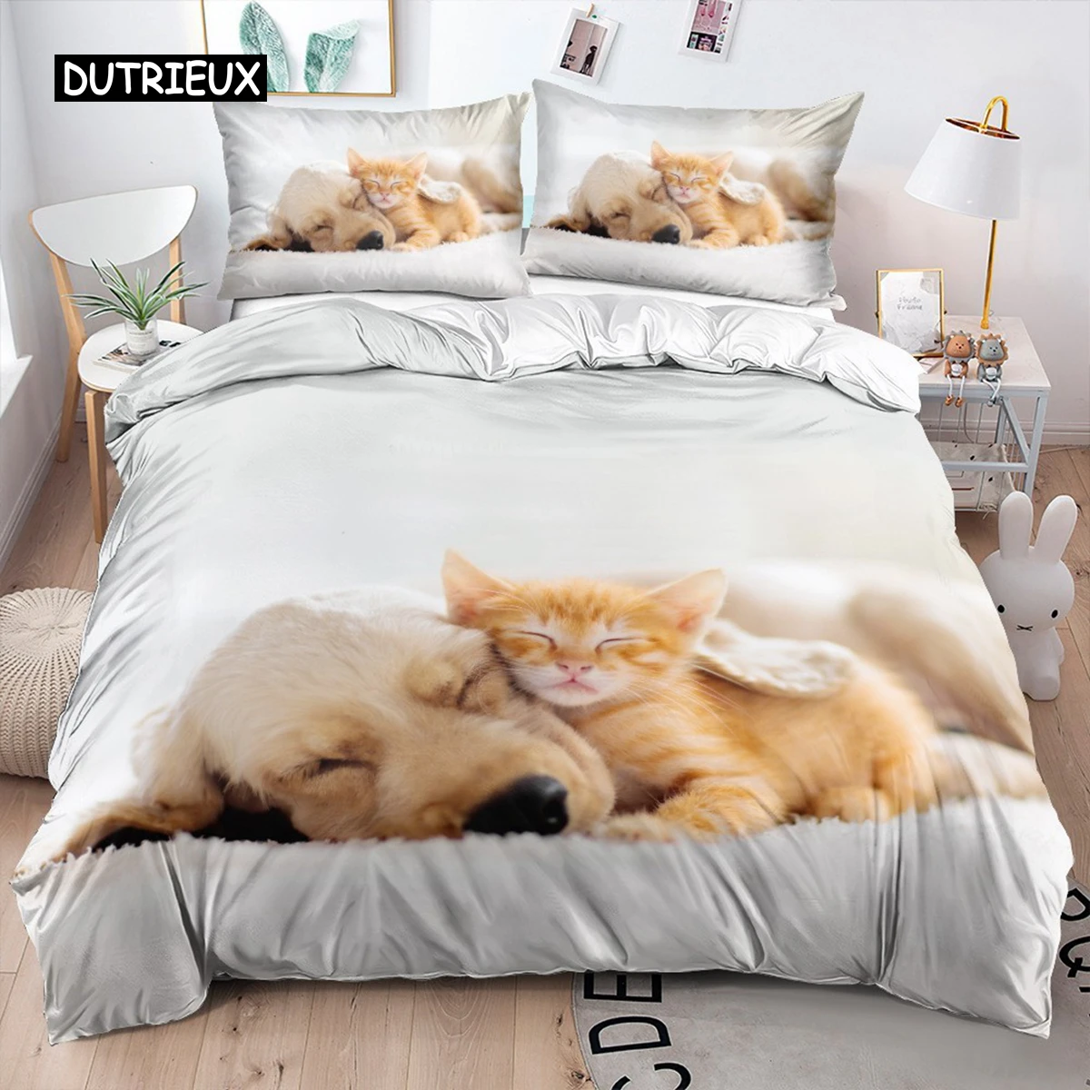 Cute Cat Dog Duvet Cover Bedding Set Animal Pet Duvet Cover Bedding Cover 2/3pcs Comforter Cover Home Decoration Women Children