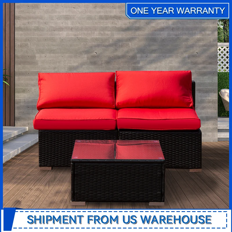 PE Outdoor Patio Rattan 3 Piece Wicker Sofa-Sectional Furniture Set Yard Couch Conversation Sets with Washable Couch Cushions