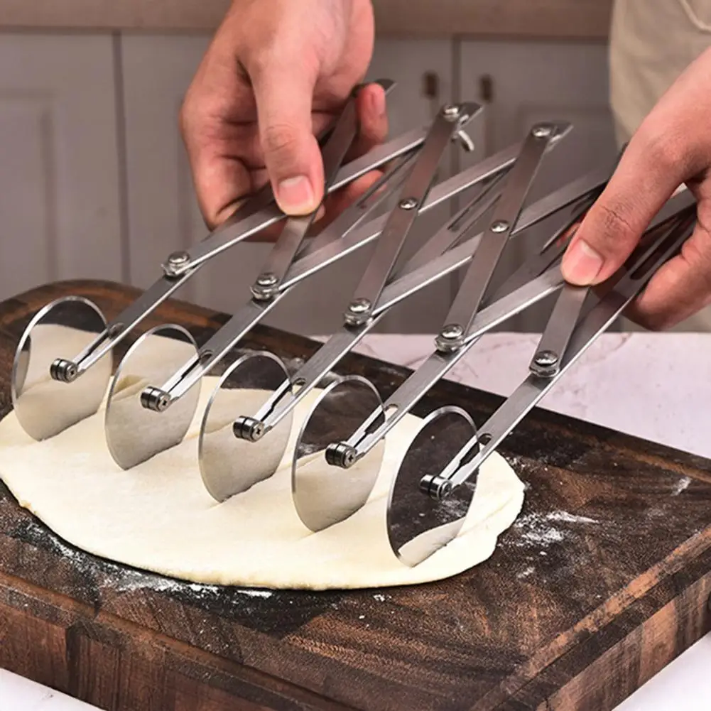 Rust-proof Dough Cutter Multi-wheel Pizza Cutter Adjustable 3/5/7 Blade Dough Roller Expandable Pastry Slicer Stainless Steel