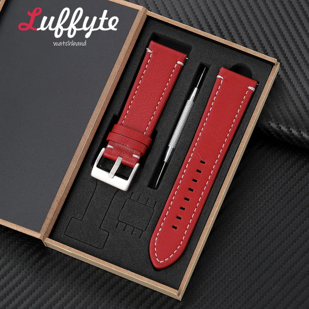 18/20/22/24mm Men Women Double Sided Litchi Texture Watch Band with Quick Release Spring Bar and Gift Box Business Style Strap