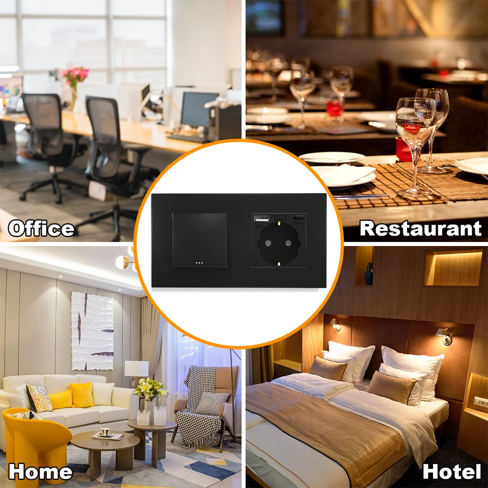Bingoelec 1/2/3 Gang 1/2way Push Button Switch with TypeC USB Socket Wall Light Switches Plastic Panel Outlet Home Improvement