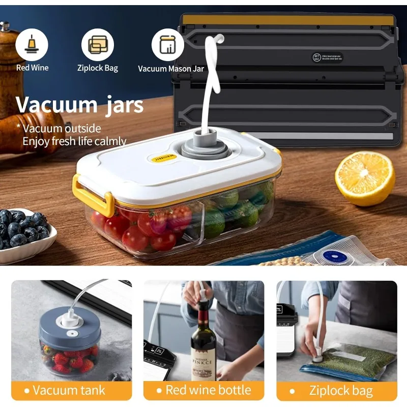 Automatic Powerful Vacuum Food Sealers Easy to Use 3 in 1 Dry Moist Food Preservation Vacuum Food Sealer with15 Vacuum Seal Bags