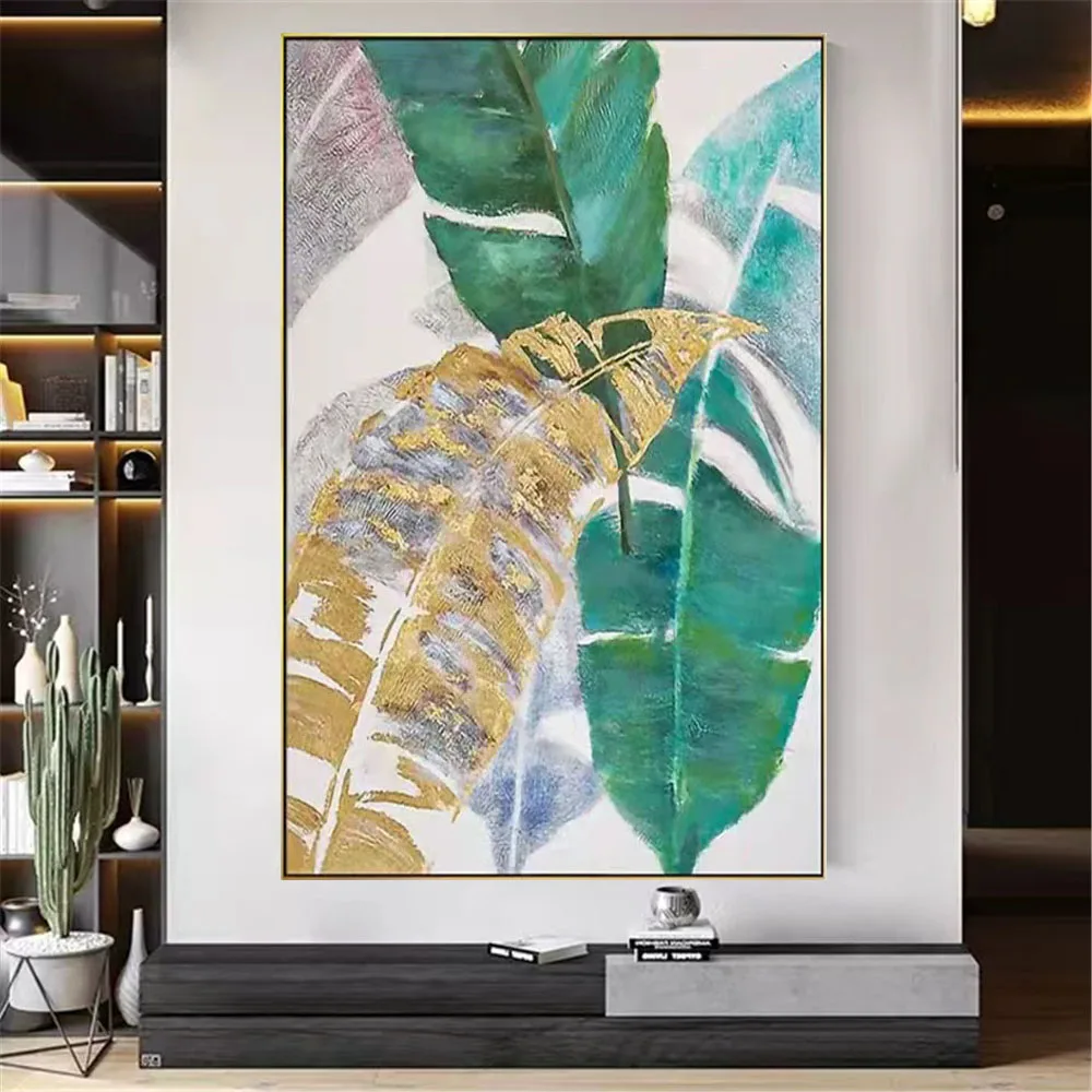 

Modern Hand-Painted Abstract Oil Painting Minimalist Paint Green Texture Wall Art Canvas Paintings Decor Living Room Porch Mural