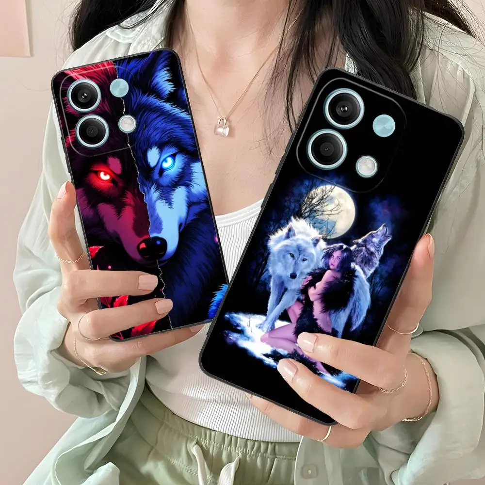 Fashion Wolf Mobile Phone Case For Xiaomi Redmi Note 14 13 12 11 S Pro Plus 4G 5G Colour Printing Cover Cover Smartphone Luxury