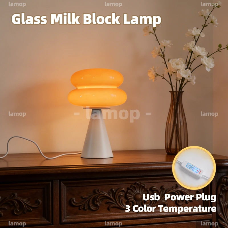 Double‑Stacked Block Glass Table Lamp Candy‑Style Soft Geometric Contour Soft Diffused Light Desktop Table Lamp for Pastoral