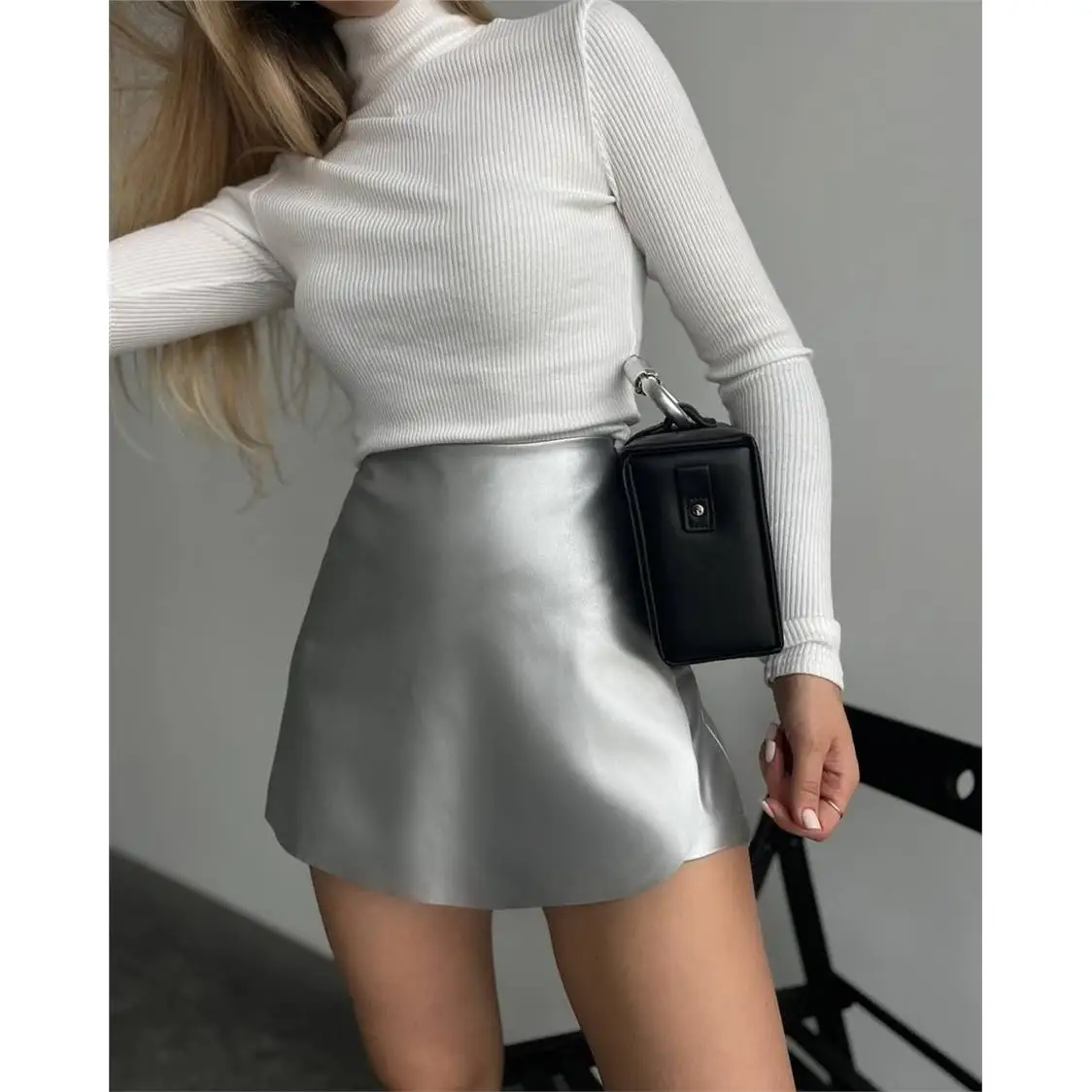 

Юбка-брюки из искусственной кожи с высокой талией для женщин, осенне-зимняя новинка, облегающая юбка-брюки с высокой талией из смесового хлопка Ciwalk