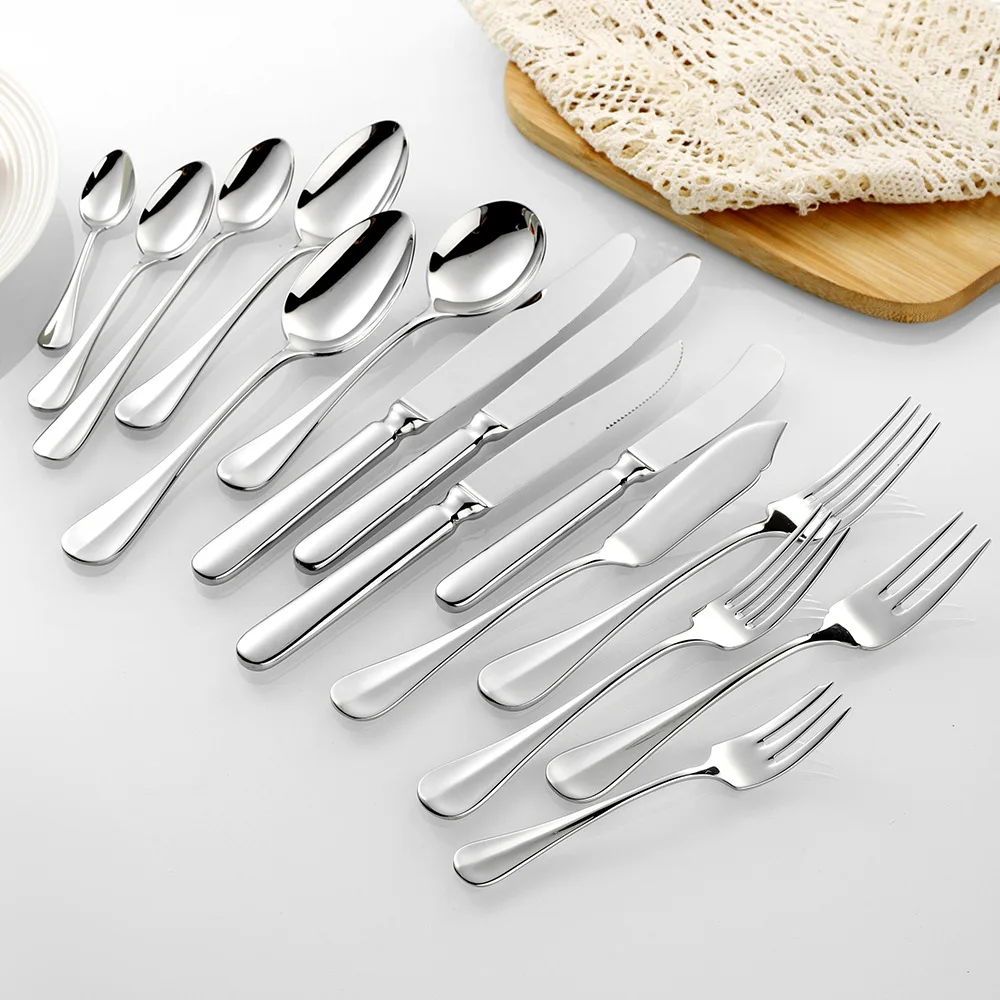Prague 304 Stainless Steel Fine Forged Cutlery Set - Mirror Finish Steak Knife Fork Dessert Spoon Five-Piece Dinnerware Set