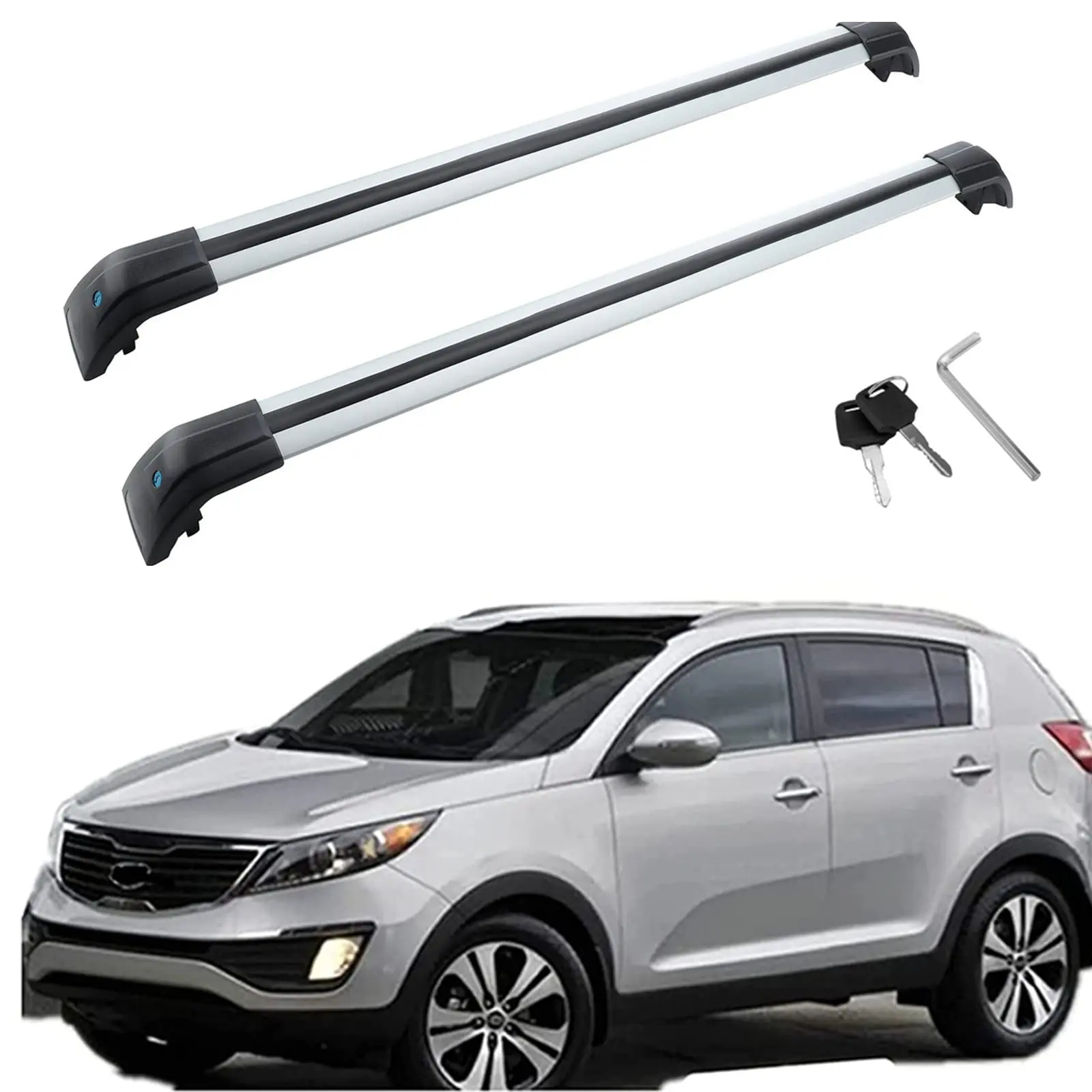 

MotorFansClub 2 PCS Roof Racks Cross Bar Luggage Cargo Rack Aluminum Lockable Roof Rack Fit For Kia Sportage 2010-2015