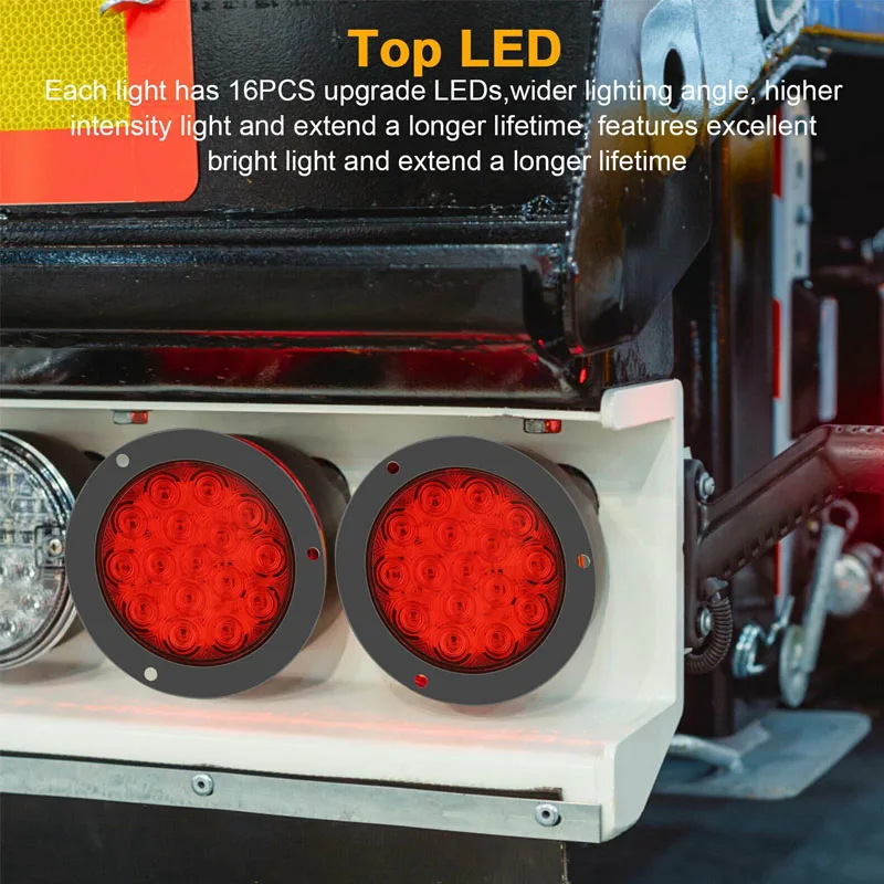 1pc 16LED Round Tail Lights 10-30v Ip67 Waterproof Truck Trailer Tail Stop Turn Brake Lights Car LED Motorcycle Light