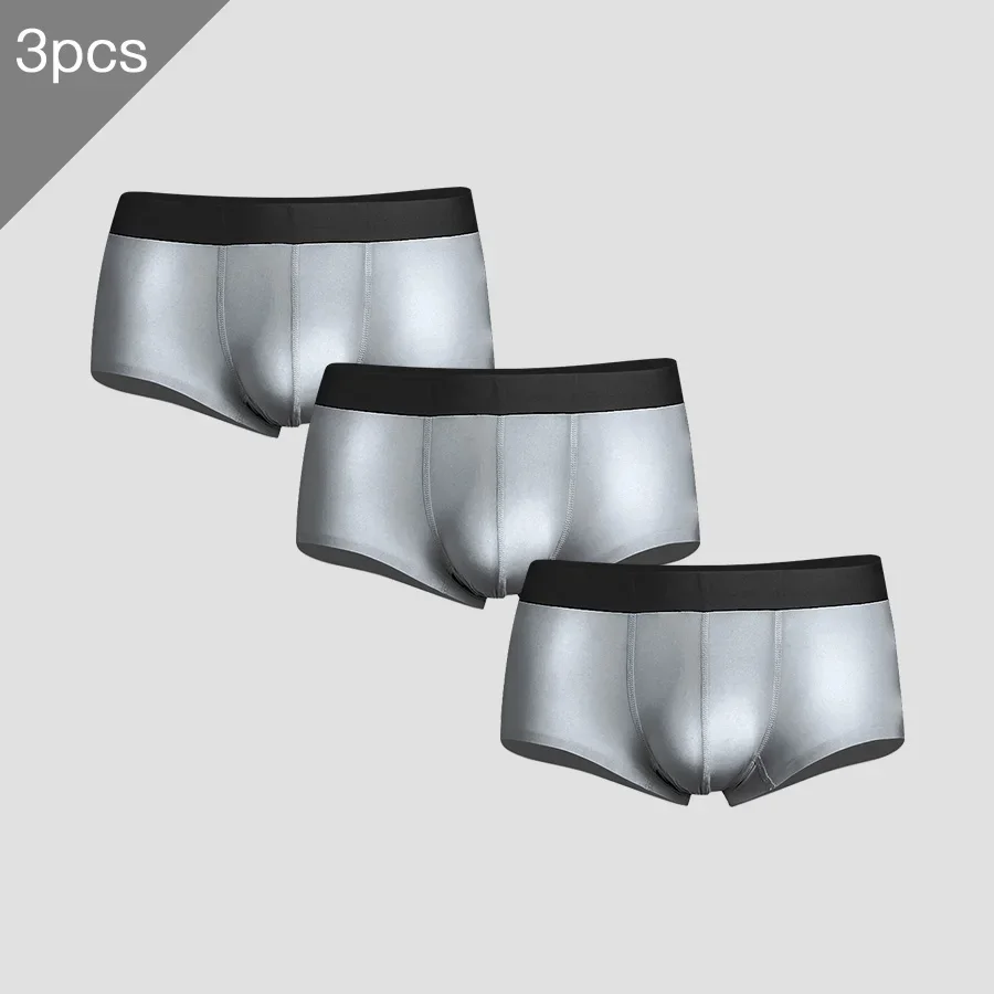 3pc Men's underwear, summer ultra-thin ice thread seamless briefs, men's transparent shorts