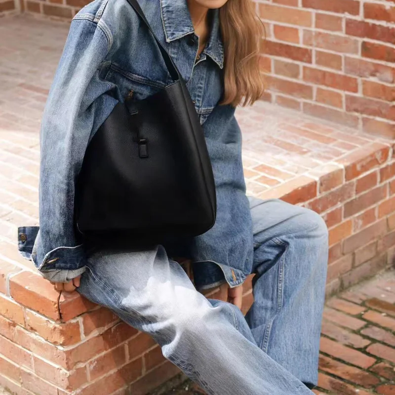 Bolso de mano de cuero genuino para mujer, bolsa de mano de gran capacidad, a la moda, de lujo, A-A, 2024