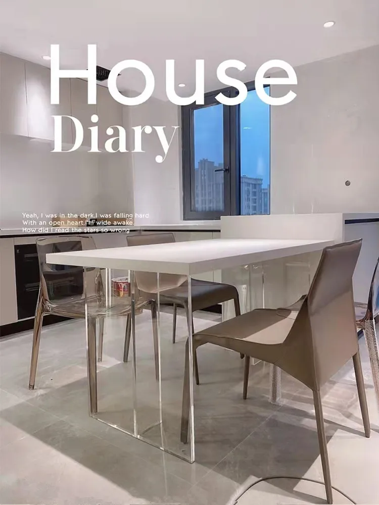 ！@Modern White Customized Design Solid Wood Acrylic MDF Office Desk Quiet Style Transparent Table Suspension Home Dining Hotel U
