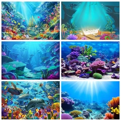 Underwater World Seabed Backdrop Ocean Undersea Fish Coral Blue Water Sunlight Aquarium Decor Birthday Photography Background