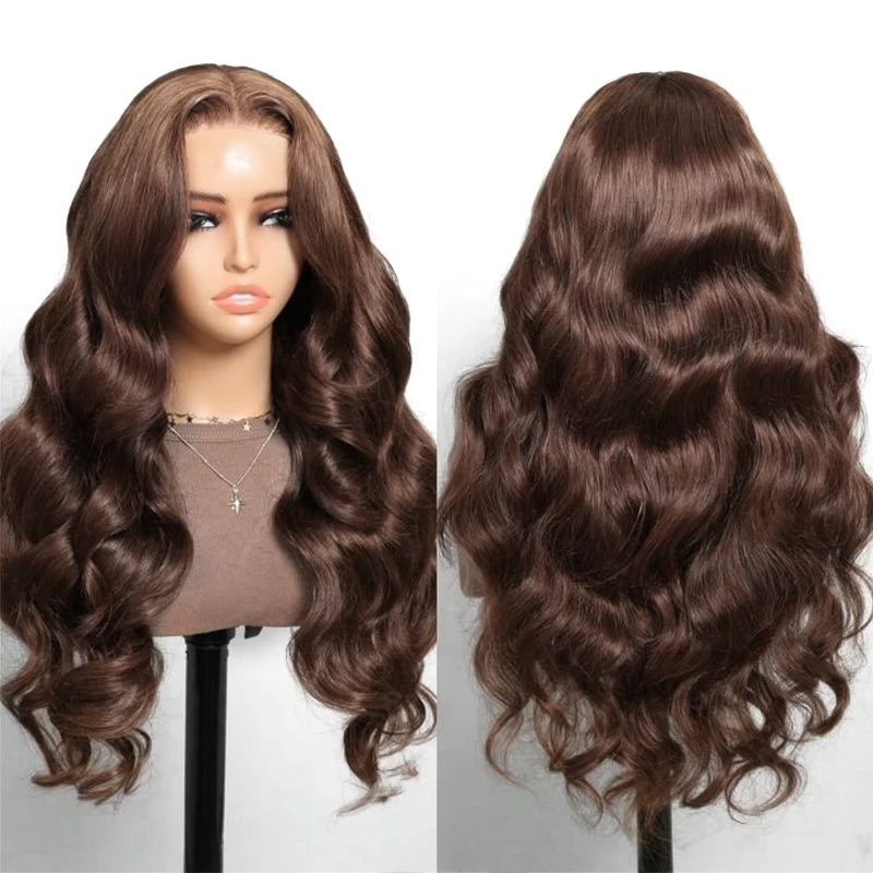 الشوكولاته براون الجسم موجة الدانتيل شعر مستعار أمامي 13X4 شفاف قبل قطعها البرازيلي براون عذراء الشعر HD شعر مستعار أمامي للنساء #1