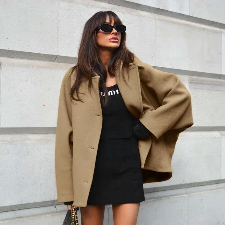 CGC 2026 New Women's Wool Coat Thick Loose-Fitting Lapel Coat Autumn Winter Thickened Warm Jacket Simple Commute Windbreaker