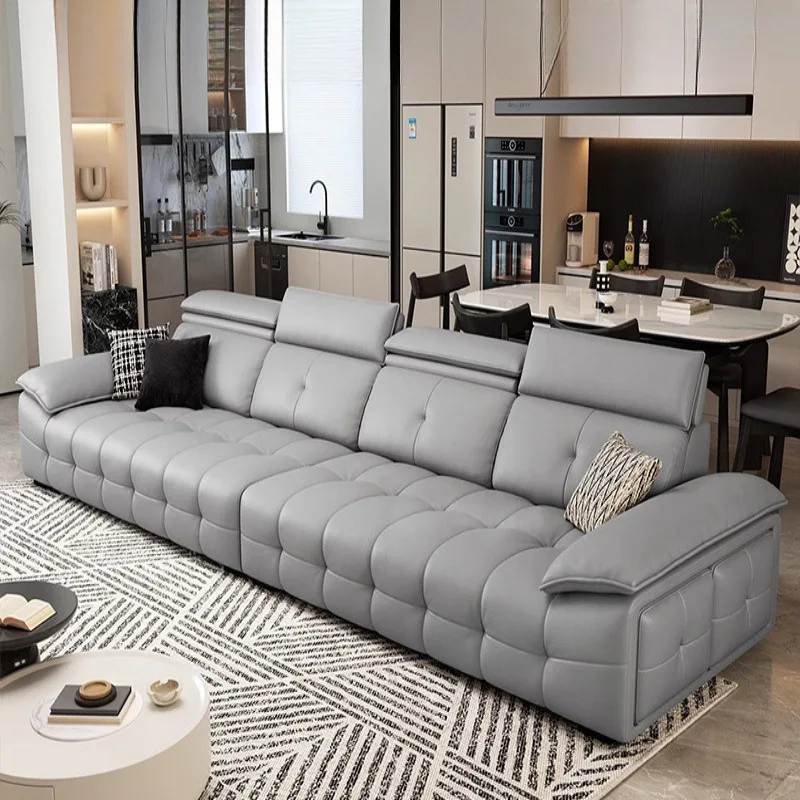 

Итальянский минималистичный кожаный диван с клавишным механизмом, имитирующим клавиши пианино, для гостиной виллы, большой кожаный диван.