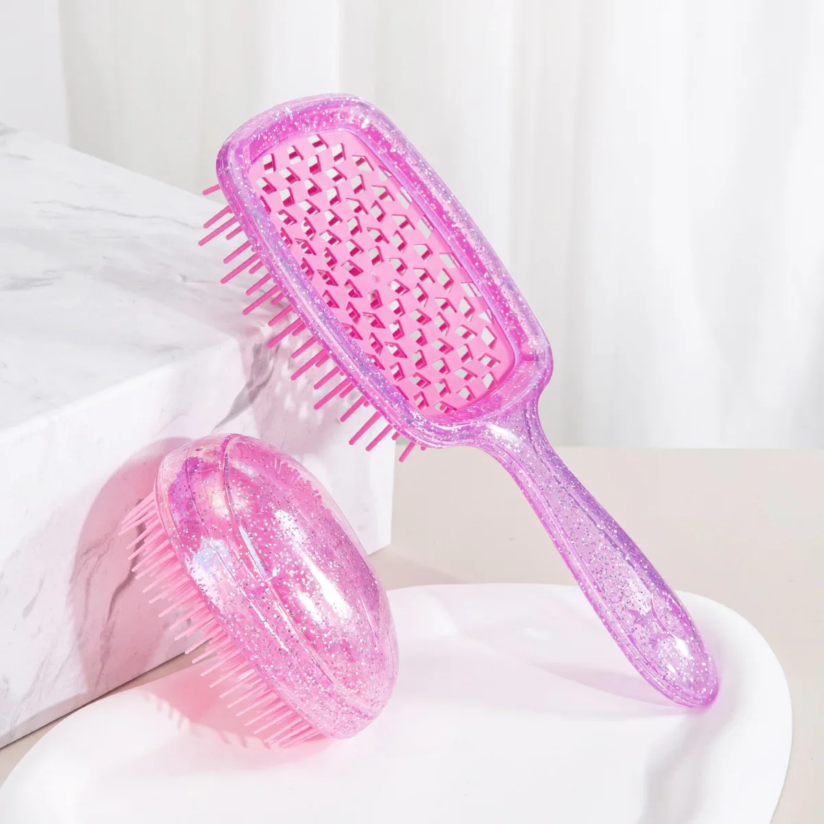 2pcs Twinkling Hairbrush Set Starry Sky Colorful Wide Teeth Hollow Scalp Massage Comb Small Hair Brush Hairdressing Tool Gift