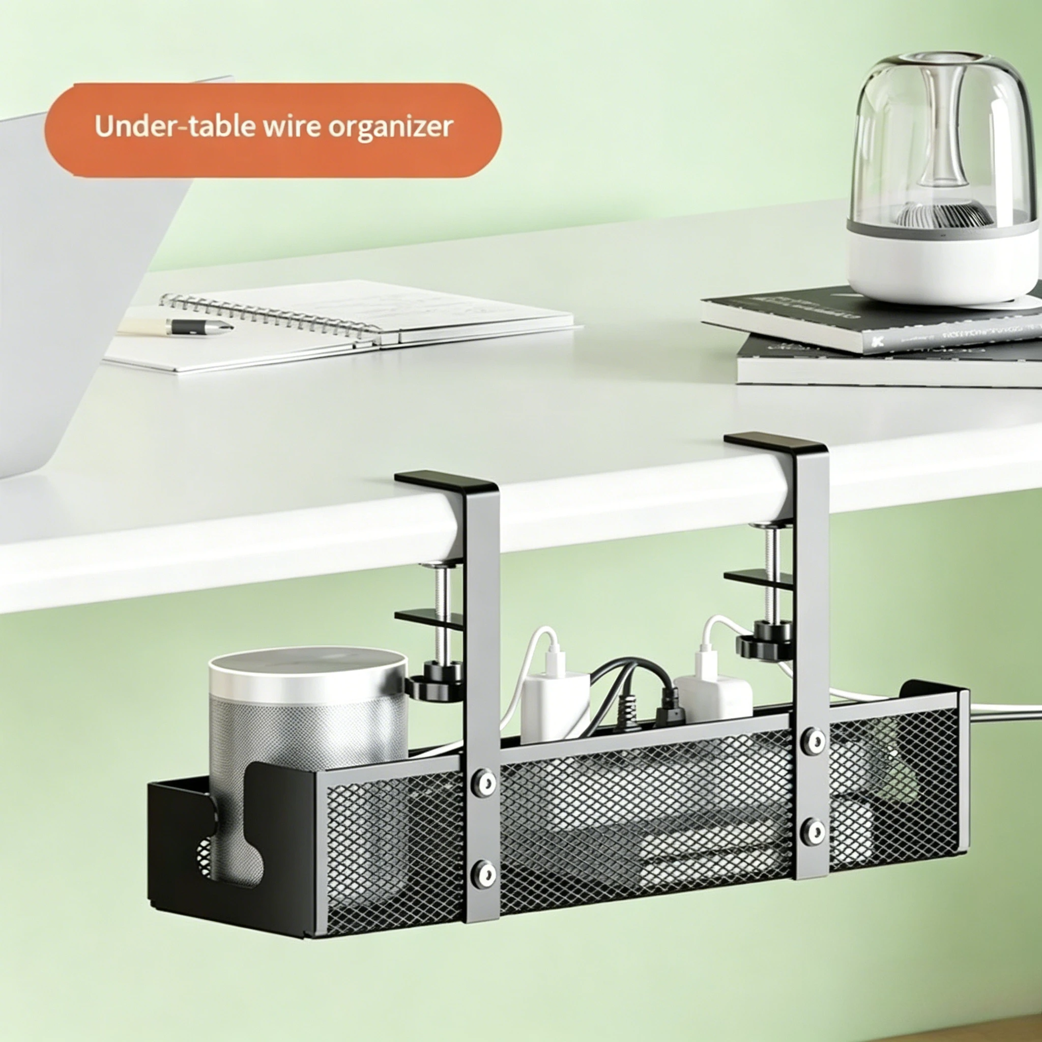 Heavy Duty Steel Under Desk Cable Organizer No Drilling Installation Wire Management Tray for Desk