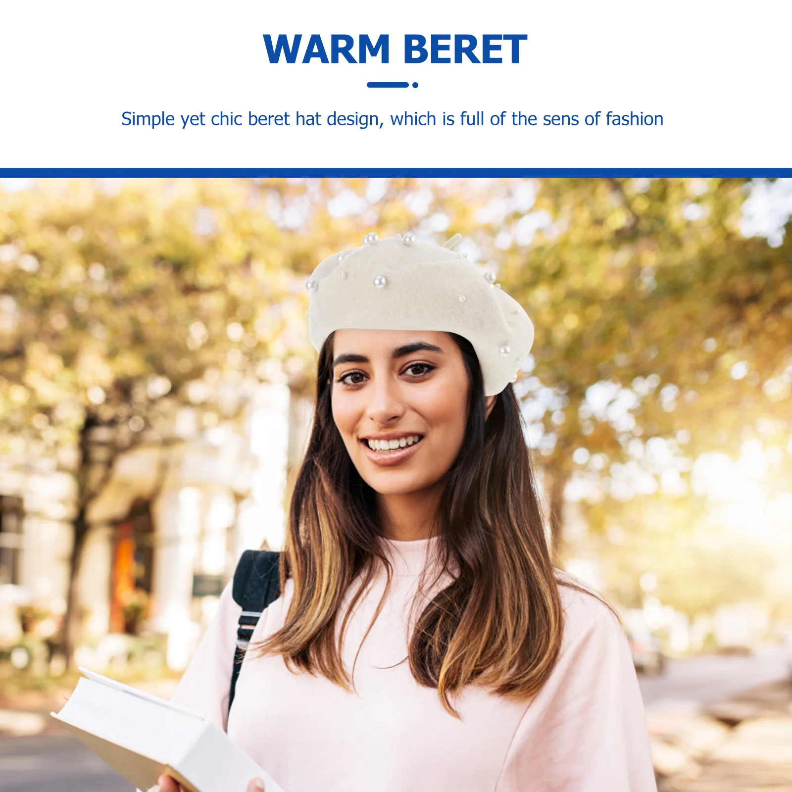 

1Pcs Wool Beret Stylish Pearl Decor Woman Painter Hat Chic Retro Fashion Warm Cap Woman Hat Pearl Beret Berets Cap