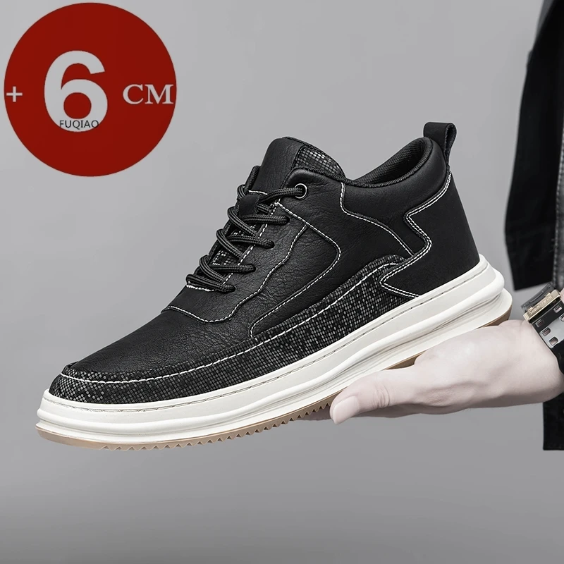 

Мужские модные кроссовки из натуральной кожи с увеличением роста на 6 см, скрытая внутренняя платформа, для улицы, повседневные, спортивные, размеры 37-44