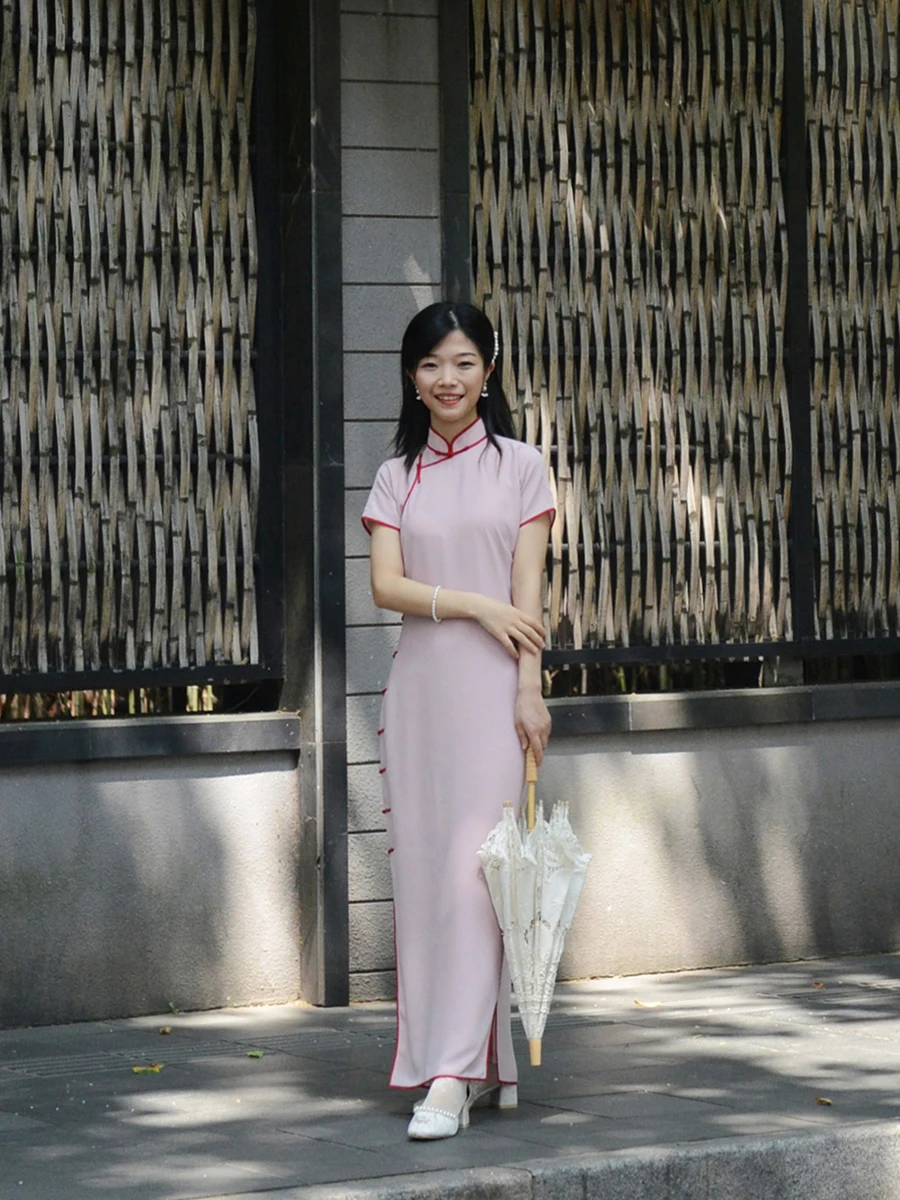 

Summer ort Sve Manin Collar Midi Length Vintage Sle Color Chiffon Low Slit Daily Wear