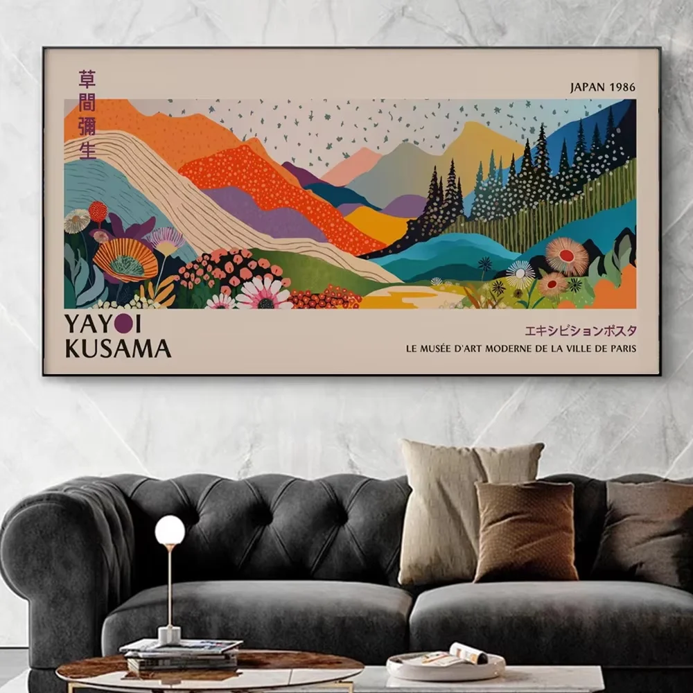 1pc frameless,Yayoi Kusama Exhibition Print For Office Living Room Abstract Flower Wall Art Vintage Japanese Poster Japandi Home