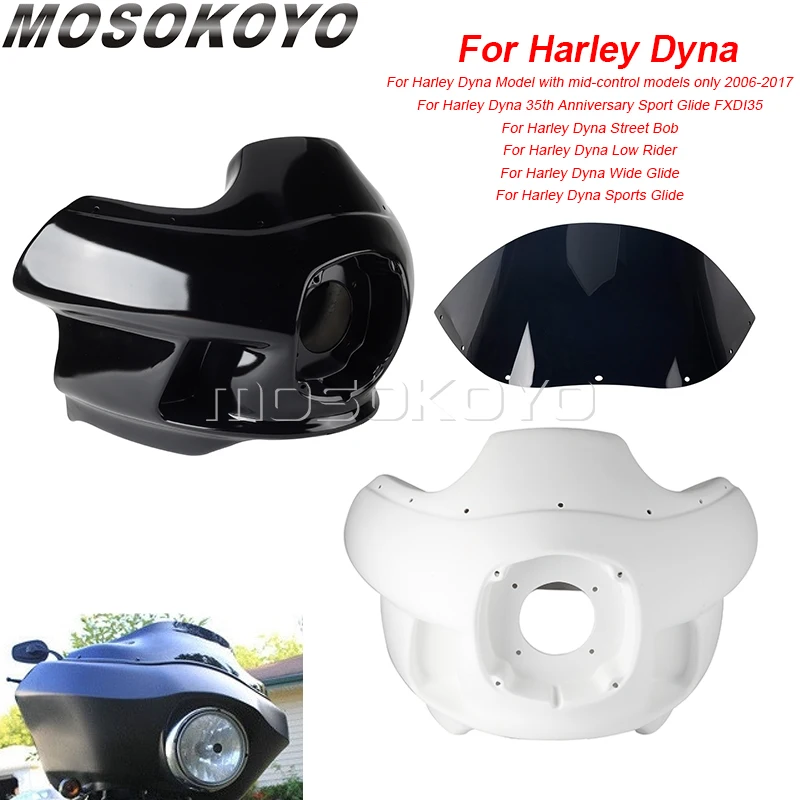 Black White Motorcycle Headlight Fairing Mask Headlamp Windshield Cover Cowl For Harley Dyna 2006-17 Sports Wide Glide FXD FXDI